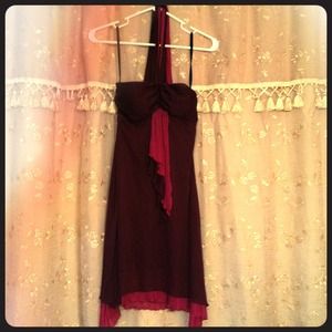 Purple with burgundy strapless dress