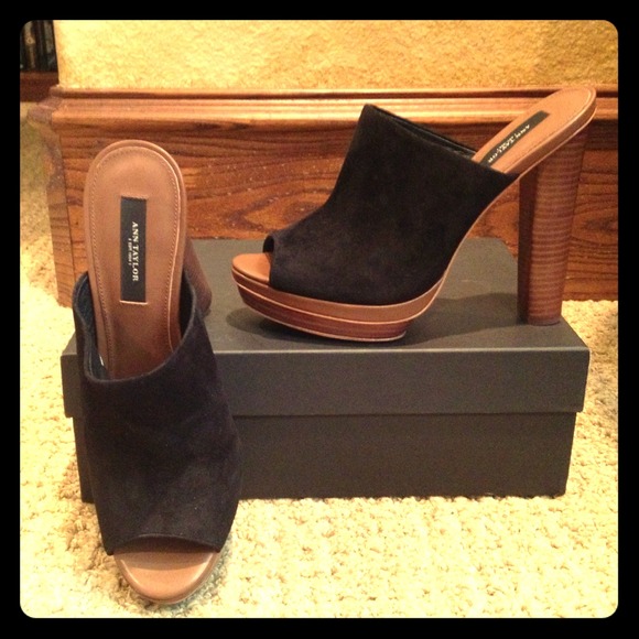 Brand New Ann Taylor black suede platform  mules
