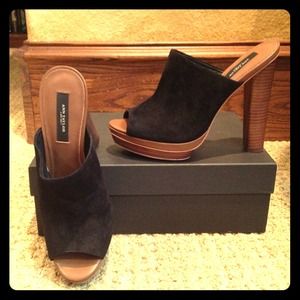 Brand New Ann Taylor black suede platform  mules