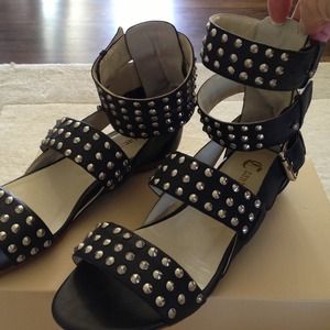 Silver Studded Sandals- Black