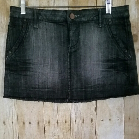 Black Denim Mini Skirt With Raw Hem - Picture 1 of 4