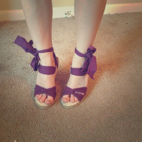 Purple lace up wedges