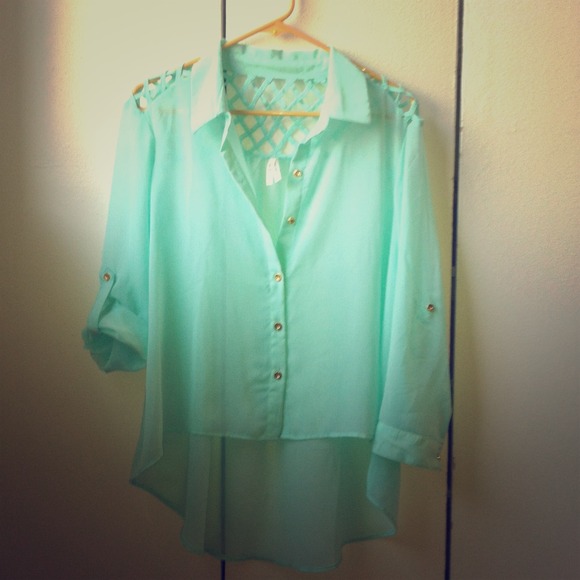 Gorgeous MINT colored, thick sheer, high low top!