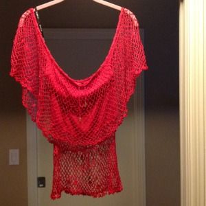 Bebe Red Net Top