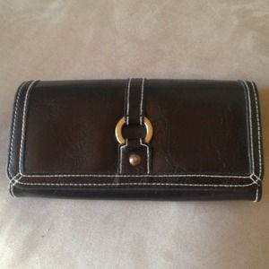 Black worn-leather-look wallet/clutch