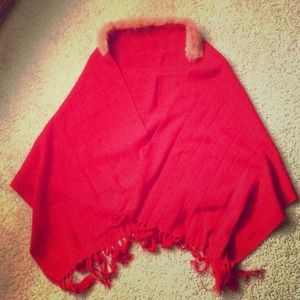 Red Shawl with fur