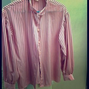 Cute pink blouse with skinny blue stripes