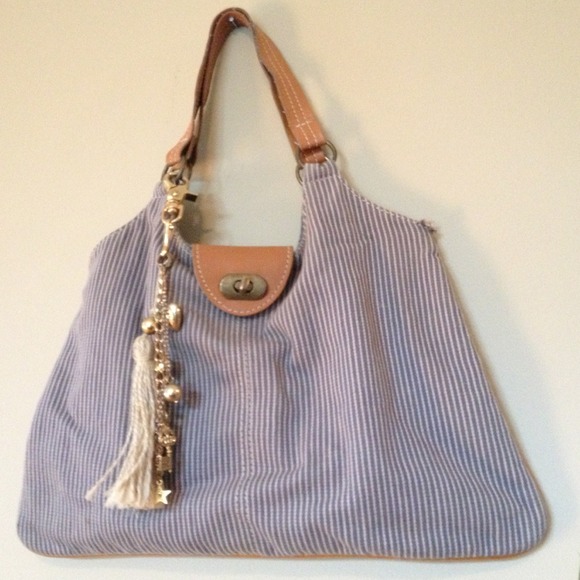 Awesome Blue and White Striped Bag - FREE TASSLE