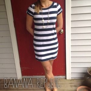 Navy and white Banana Republic striped shirt dress