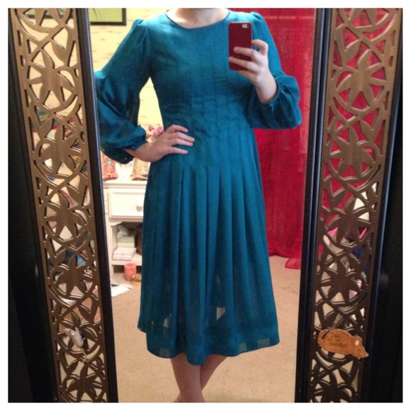 Nipon Boutique Dresses & Skirts - Vintage Nipon Boutique Teal Long Sleeve Dress Sz 4