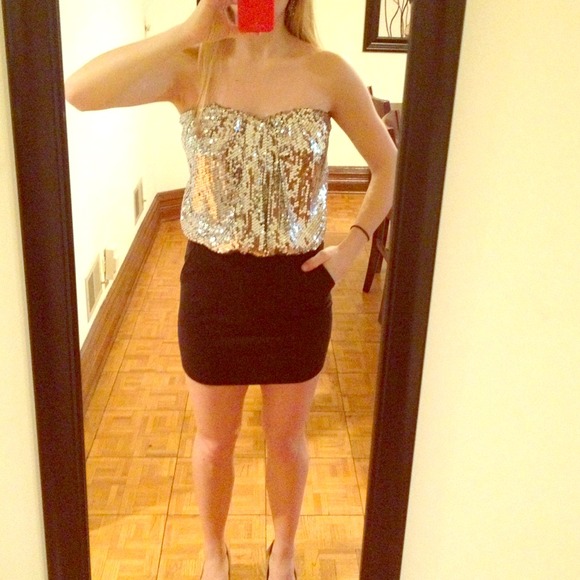 Strapless sweetheart sequin dress - fitted skirt - Picture 1 of 4