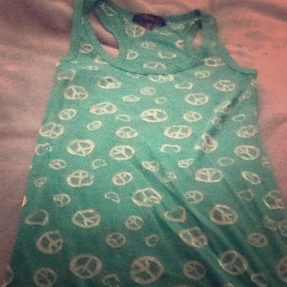 Green and white peace and love tank top