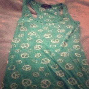 Green and white peace and love tank top