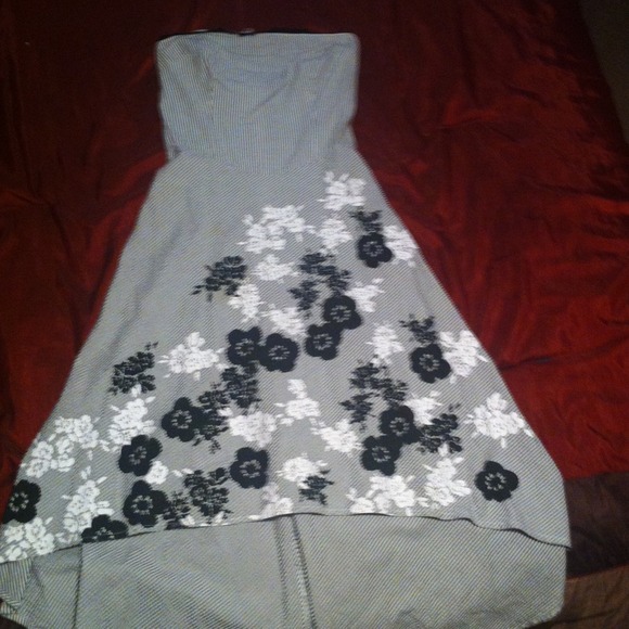 Black and white stripe high low dress