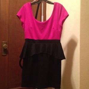 Fuchsia and black peplum dress