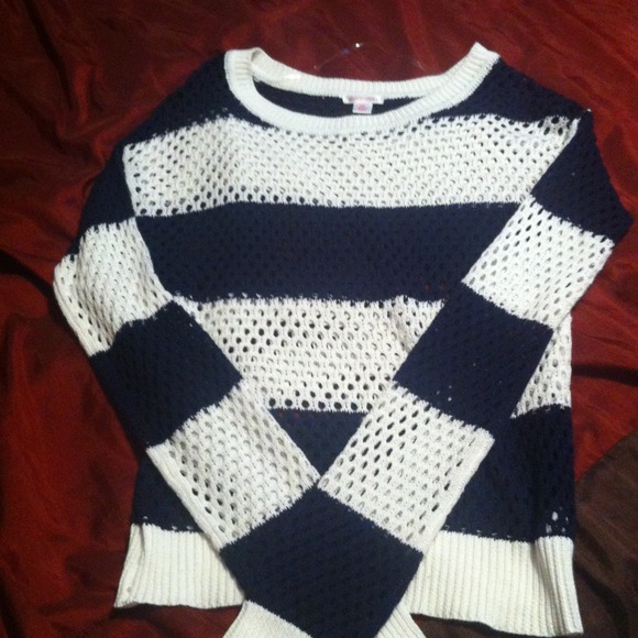 Navy blue and white striped "mesh" sweater