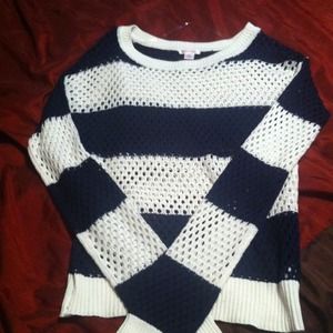 Navy blue and white striped "mesh" sweater