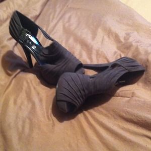 Grey peep toe heels