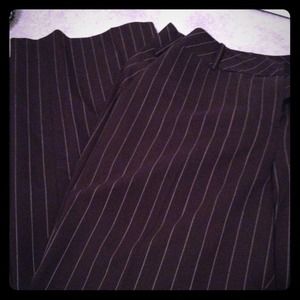 Wide left brown pinstripe LOFT pants bundled