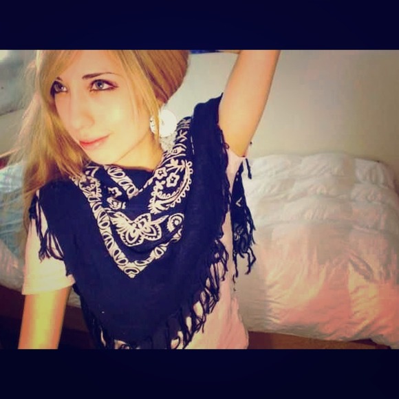 Blue fringed scarf