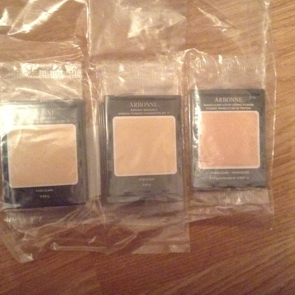 Arbonne foundation powder samples in 3 shades