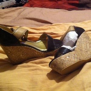 Brown and cream strap wedges