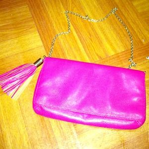 Fushia Pink H&m clutch w/ gold chain & tassel