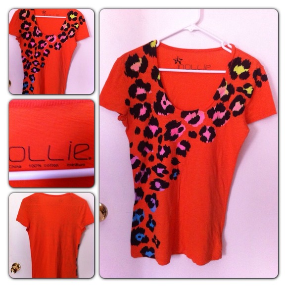 ⚠Reserved⚠Orange leopard top w/yellow, pink,