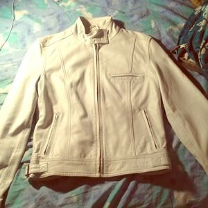 ***RESERVED*** White Express leather jacket