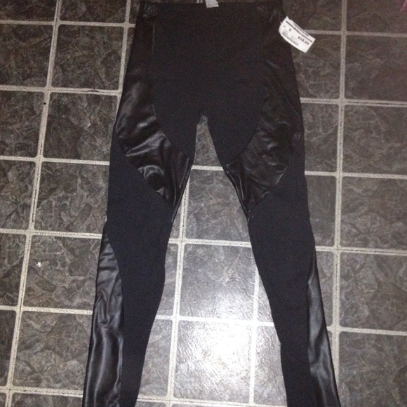 Black leather striped leggins