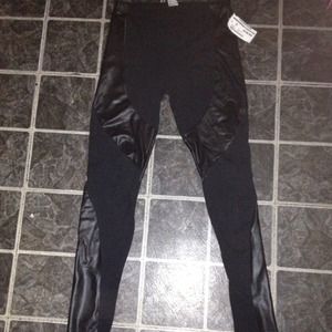 Black leather striped leggins