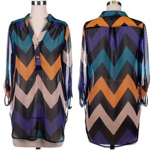 Chevron printed chiffon top