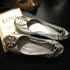 Silver Tory Burch Reva Flats