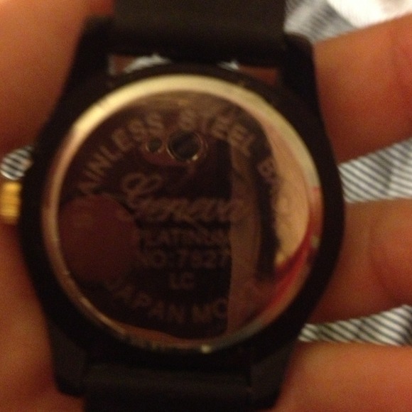 Black&gold Geneva watch W/rubber adjustable band - Picture 2 of 3