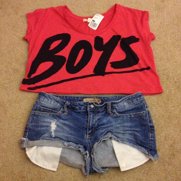 Red "BOYS" Crop Top