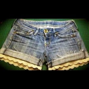 Lace bottom denim shorts