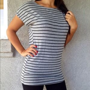 Black & Gray Striped Short Sleeve Shirt