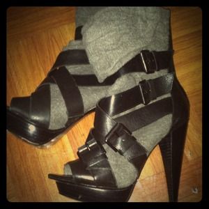Grey & Black peep toe Bootie with buckles