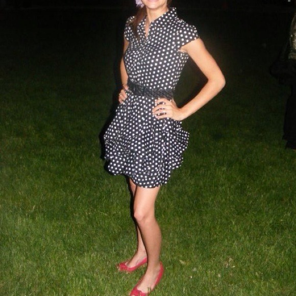Black with white polka dots  dress! Belt included!