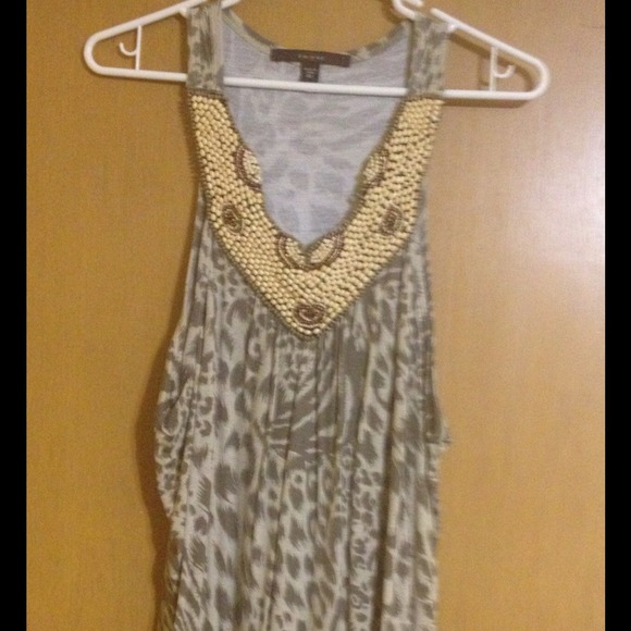 💢💢SOLD💢💢 Beige leopard print beaded tank top