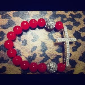 *Shamballa sideway cross bracelet* RED