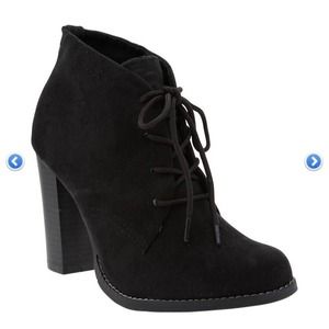 Black faux suede Oxford booties.