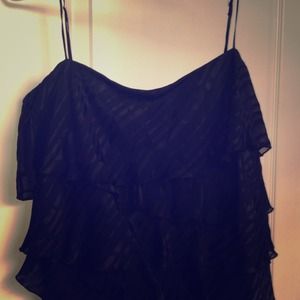 Black ruffle top 100% silk BCBG
