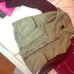 🔱RESERVED Faux leather sleeve cargo jacket olive