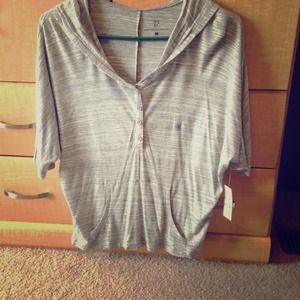 Gray hooded short sleeve top from NY&Co.