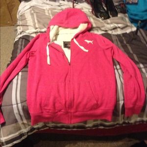 Victoria secret pink jacket with white fur