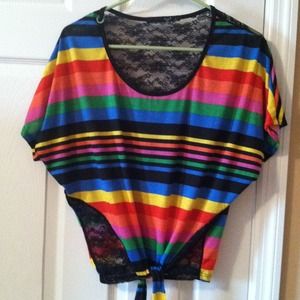 Rainbow top with black lace