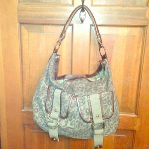 Green leopard print purse