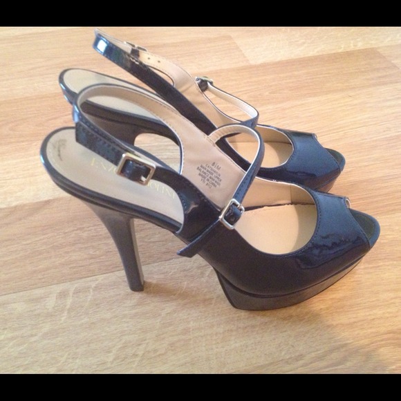 Navy blue double strap pumps