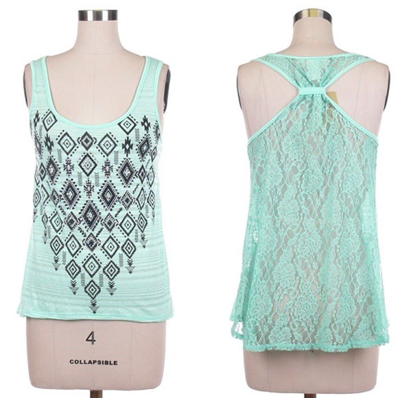 Tribal printed with rhinestone top & lace back - Picture 1 of 3